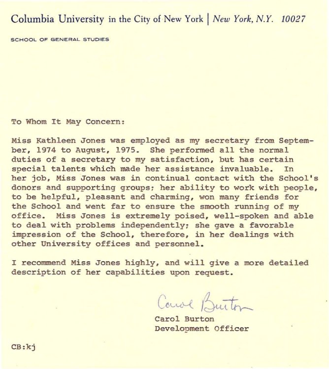 Letter from Carol Burton